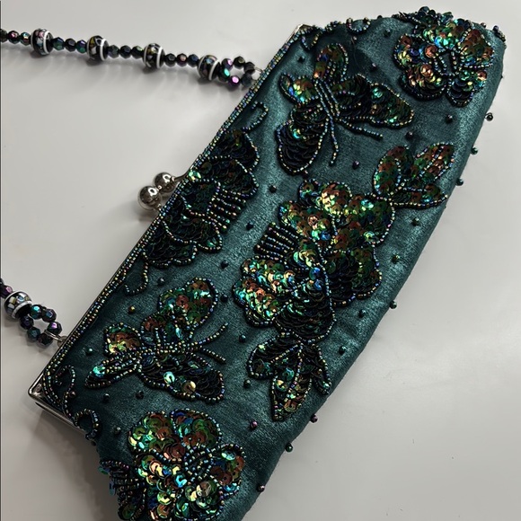 Bisou Bisou by Michele Bohbot Beaded Turquoise Clutch with sequin butterfly - Picture 4 of 8